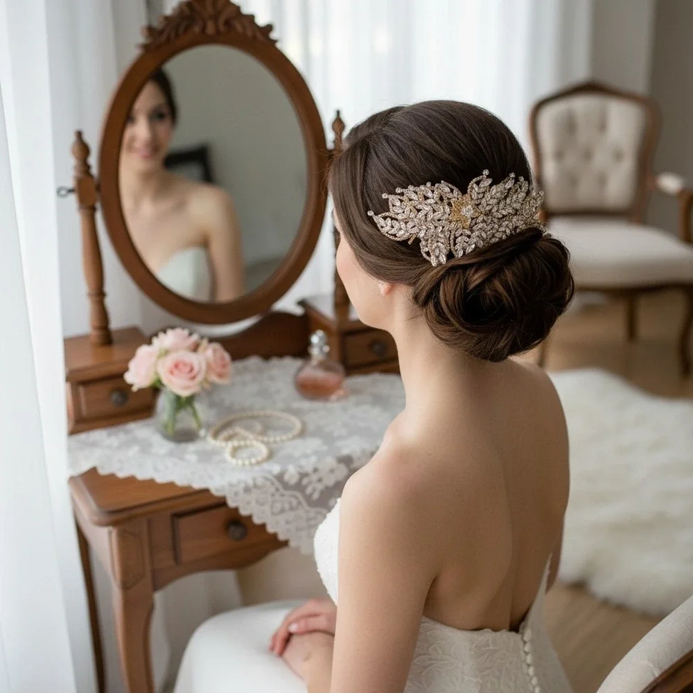 Luxurious Gold Crystal Leaf Bridal Headband Wedding Tiara Hair Accessory 9